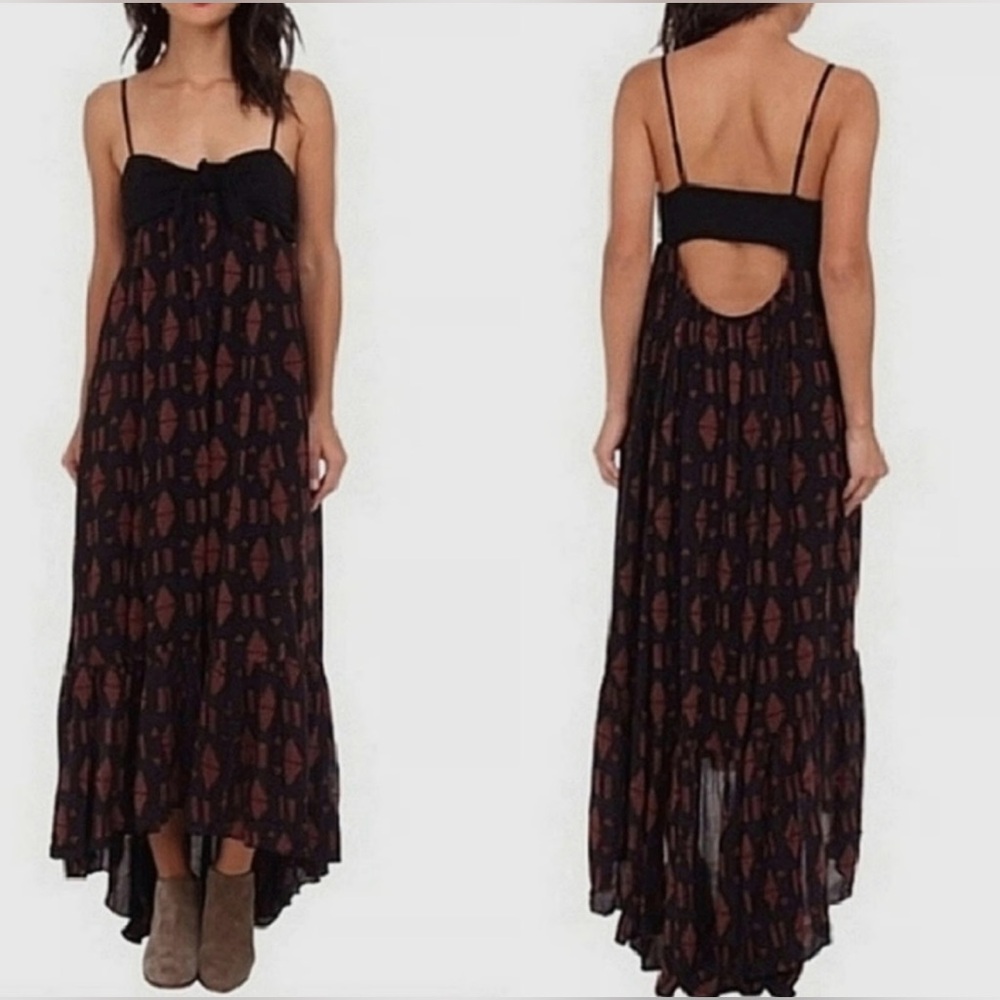 Free People Brown and Black Patterned Maxi Tank Dress